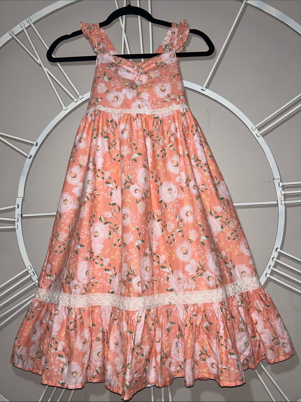 Haute Hippie Girls' Peach Floral Sundress with Lace Trim